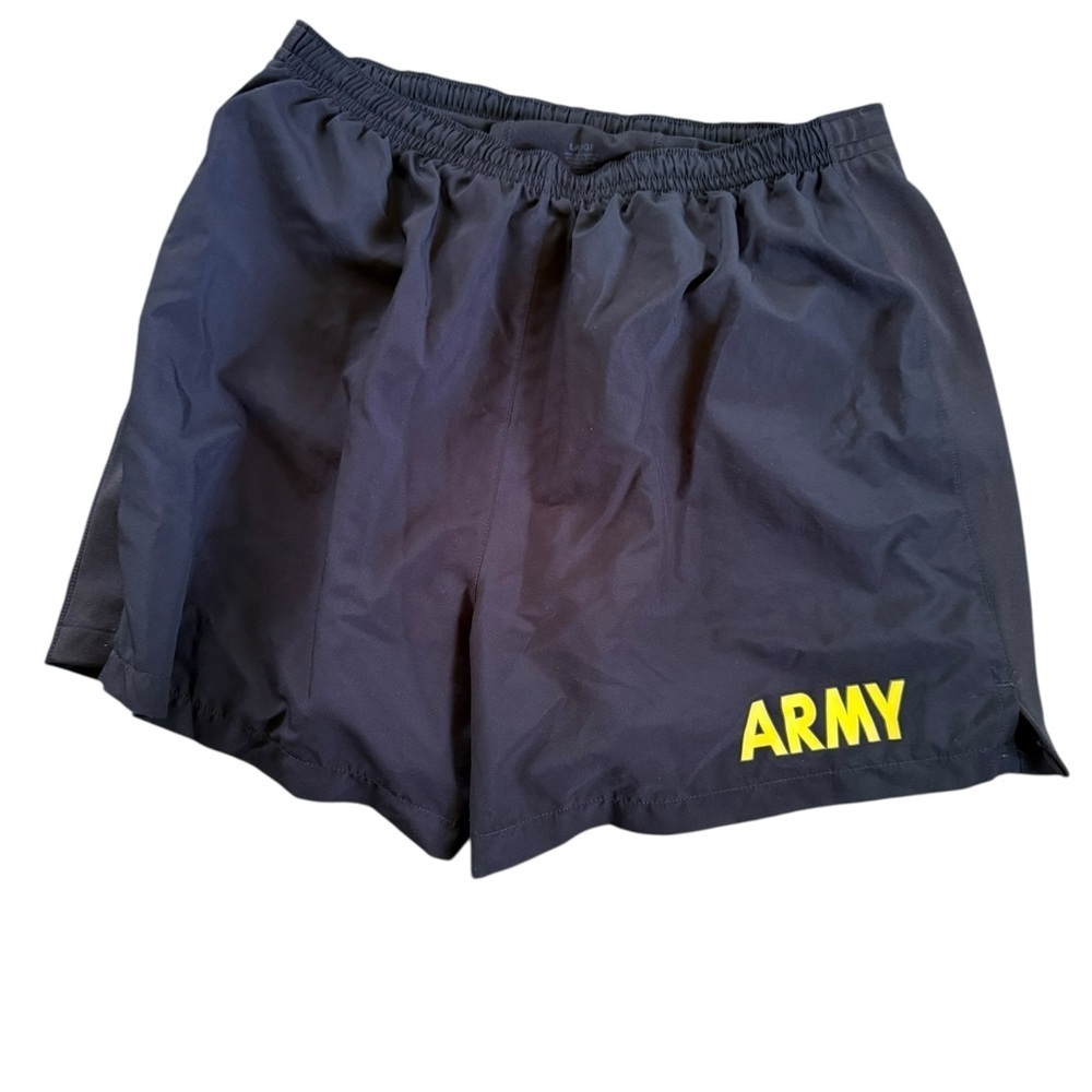 Men’s Black Army Physical Fitness Uniform lined workout Shorts with Yellow Logo